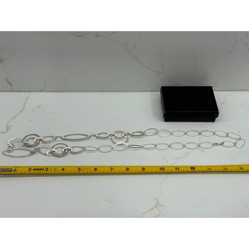 Vintage Silver-Tone Hammered Open Link Chain Necklace